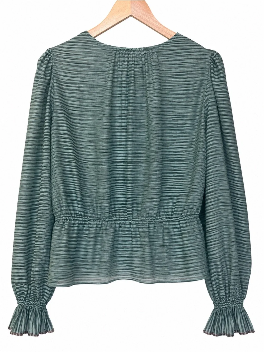 Ulla Johnson Ophelia Teal Striped Cotton Peplum Blouse Size 12